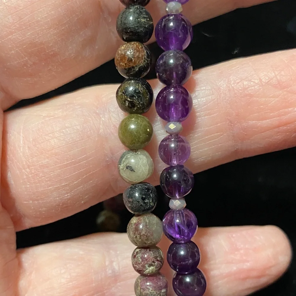 Handcrafted Natural Amethyst Natural Tourmaline double strand Beaded Bracelet